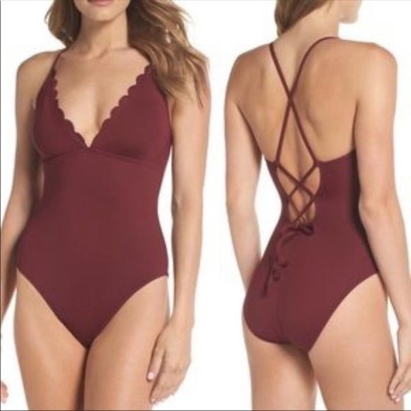 NEW La Blanca Petal Pusher One Piece Burgundy Wine Color Swimsuit 10 - Picture 1 of 7
